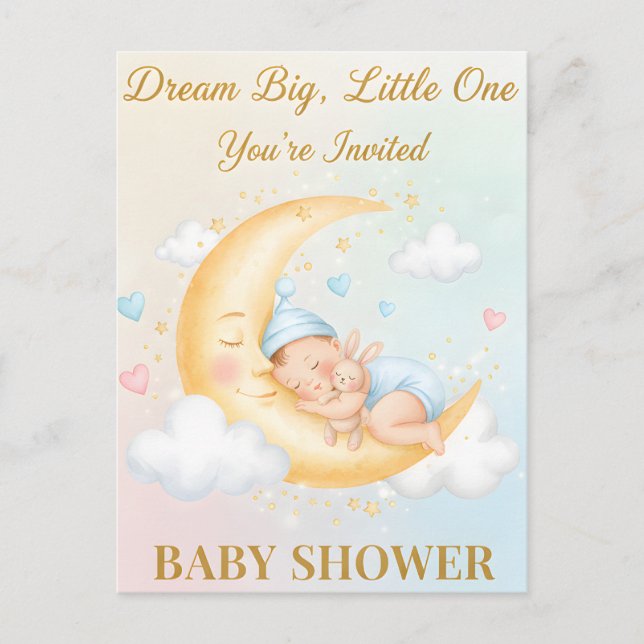 Dreamy Moon Baby Shower Invitation - Sleeping Baby Inbjudan Vykort (Framsida)