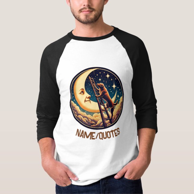 Dreamy Moon & Dog Climbing Ladder T Shirt (Framsida)