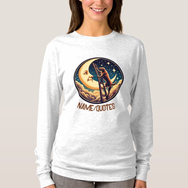 Dreamy Moon & Dog Climbing Ladder T Shirt (Framsida)