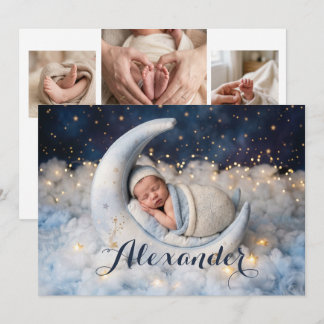 Dreamy Moon & Stars Baby Birth Announcement Meddelande