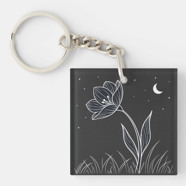 Dreamy Moonlit Flower Line Art med stjärnor (Framsidan)