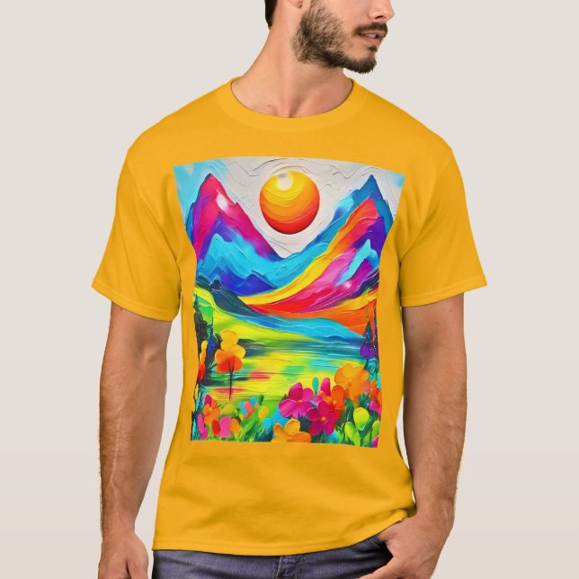 Dreamy Mountain Majesty Painting T Shirt (Framsida)