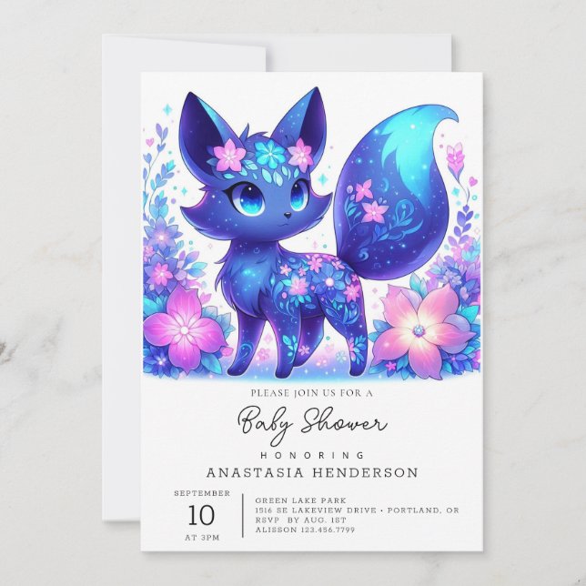 Dreamy Mythical Fox Baby Shower Inbjudningar (Framsida)
