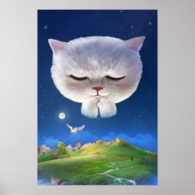Dreamy Night Himlar med Cat Poster (Framsidan)