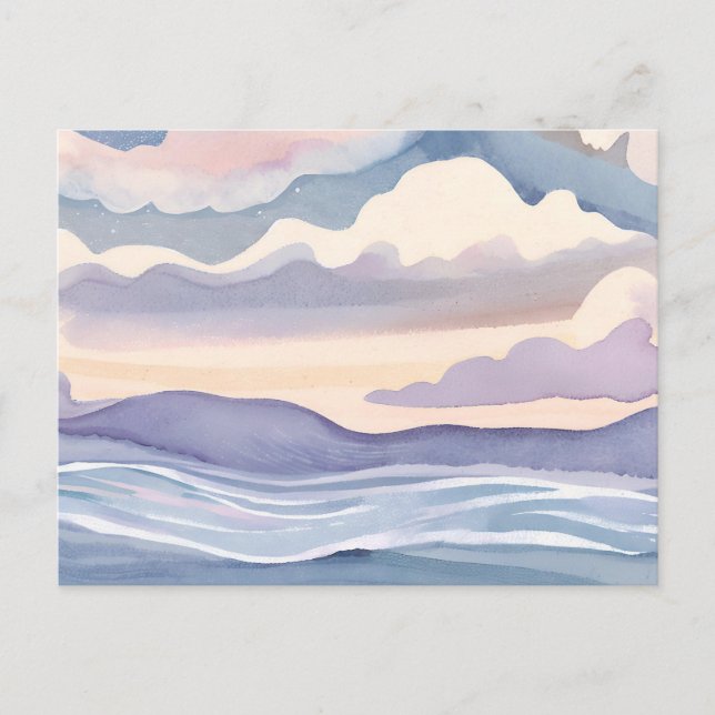 Dreamy Ocean Vågar | Pastellkrita för vattenfärg Vykort (Framsida)