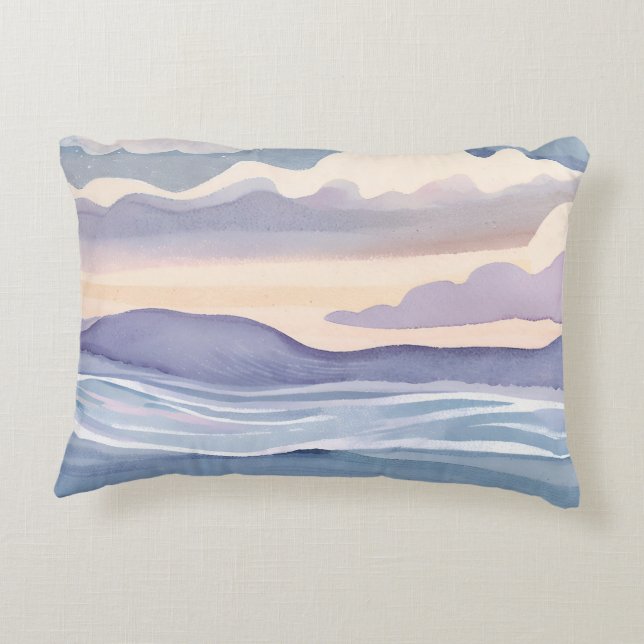 Dreamy Ocean Waves | Watercolor Prydnadskudde (Baksidan)