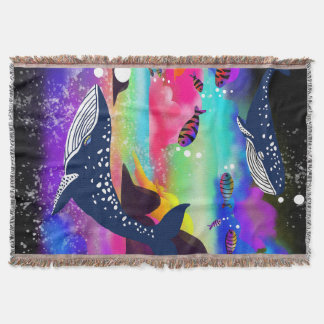 Dreamy Ocean Whales, färgfull marin livsmiljö Filt