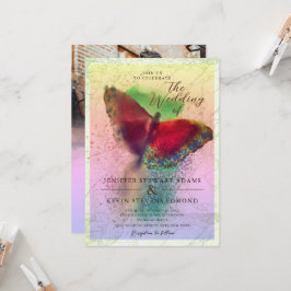 Dreamy Ombre Butterfly Photo Overlay Bröllop Inbjudningar