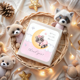 Dreamy over Måne Raccoon Baby Shower Tack Fyrkantigt Klistermärke