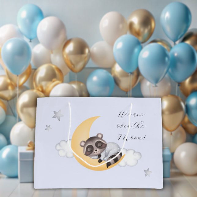 Dreamy over Måne Raccoon Boy Shower (Dreamy Over the Moon Raccoon Boy Baby Shower Large Gift Bag)