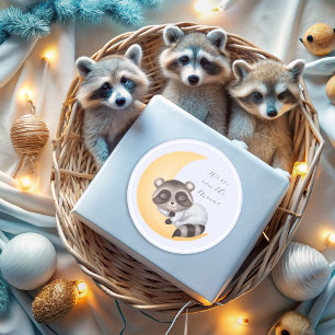 Dreamy över Måne Raccoon Boy Shower Squar Runt Klistermärke