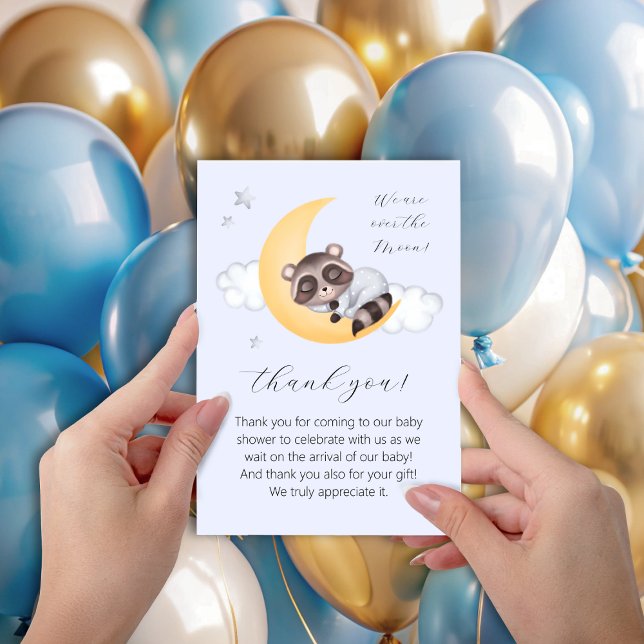 Dreamy over Måne Raccoon Boy Shower Tack Kort (Dreamy Over the Moon Raccoon Boy Baby Shower Thank You Card)