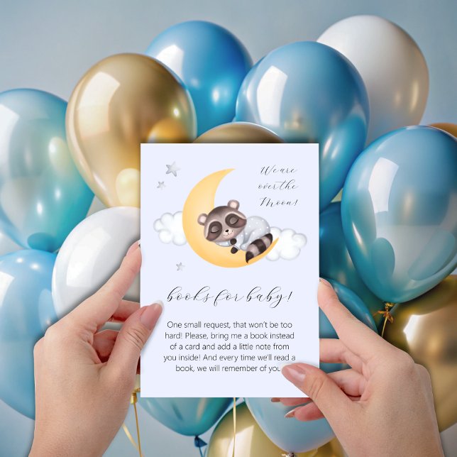 Dreamy over Måne Raccoon Boy Shower Tilläggskort (Dreamy Over the Moon Raccoon Boy Baby Shower Enclosure Card)
