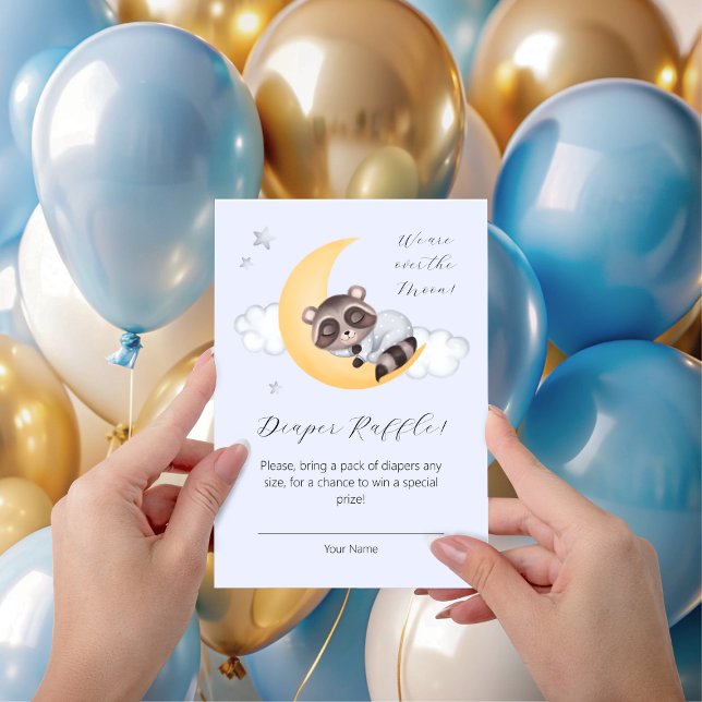 Dreamy över Måne Raccoon Diaper Raffle Tilläggskort (Dreamy Over the Moon Raccoon Diaper Raffle Enclosure Card)