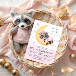 Dreamy over Måne Raccoon Girl Baby Shower Inbjudningar