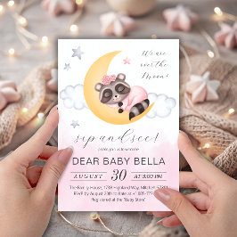 Dreamy over Måne Raccoon Girl Sip and See Inbjudningar