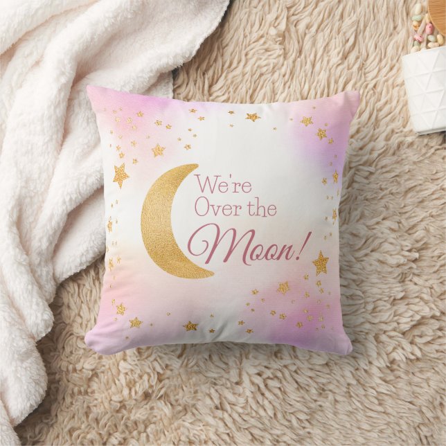 Dreamy over Måne Rosa Girl Baby Nursery Decor Kudde (Filt)