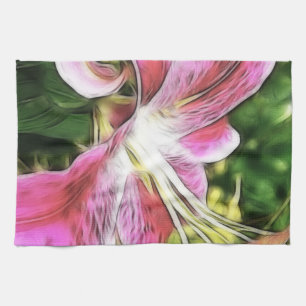 Dreamy Painting of a Stargazer Lily Kökshandduk