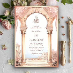 Dreamy Palace Rosa Arch QR kod Muslim Bröllop Inbjudningar