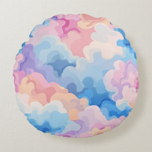 Dreamy Pastel Abstrakt Cloud Mönster i Watercolor Rund Kudde