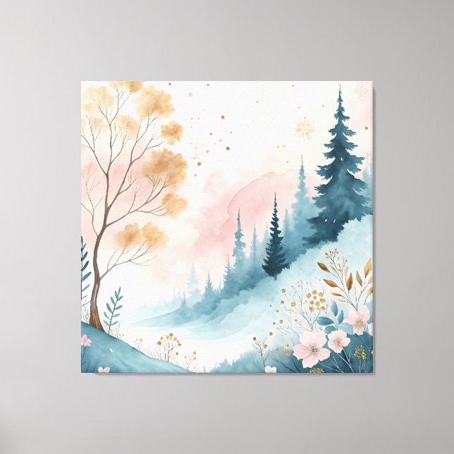 Dreamy Pastel Abstrakt Watercolor Wall Art Canvastryck (Framsida)