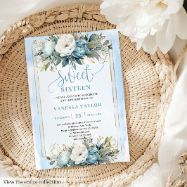 Dreamy Pastel Blue White Blommigt Sweet sixteen 16 Inbjudningar
