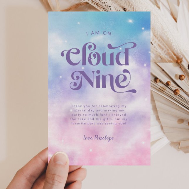 Dreamy Pastel Cloud Nine 9:e Födelsedagsfesten Tack Kort (Skapare uppladdad)