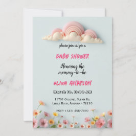 Dreamy Pastel Clouds and Flowers Baby Shower Card Inbjudningar