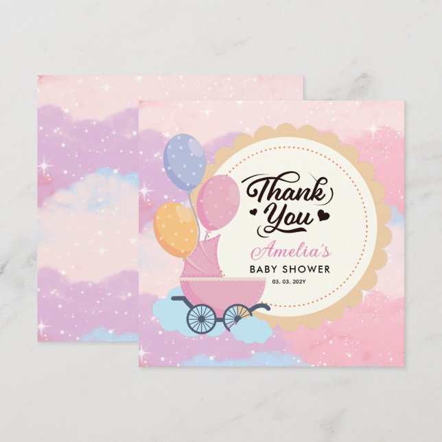 Dreamy Pastel Clouds Simple Baby Shower Tack Kort (Fram/baksida)