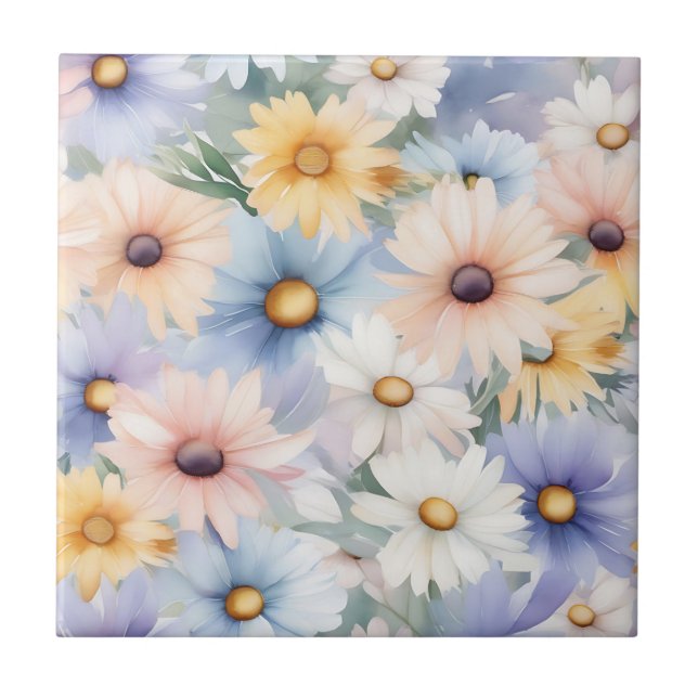 Dreamy Pastel Daisy Mönster Watercolor Kakelplatta (Framsidan)