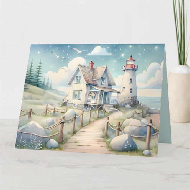 Dreamy Pastel Lighthouse vid Sea Kort (Framsida)