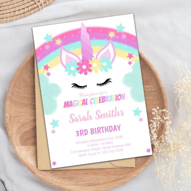 Dreamy Pastel Mint Party Card Inbjudningar (Green Cloud Unicorn Invitations)