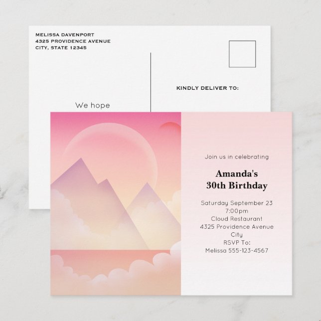 Dreamy Pastel Mountain Landcape Birthday Inbjudan (Fram/baksida)