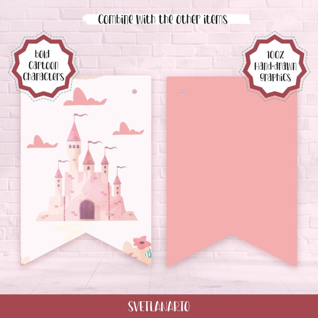 Dreamy Pastel Pink Castle Bunting Flags Vimplar (Pair view)