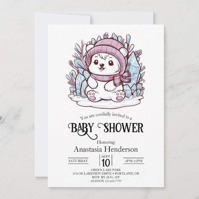 Dreamy Pastel Polar Bear Digital Baby Shower Inbjudningar (Framsida)