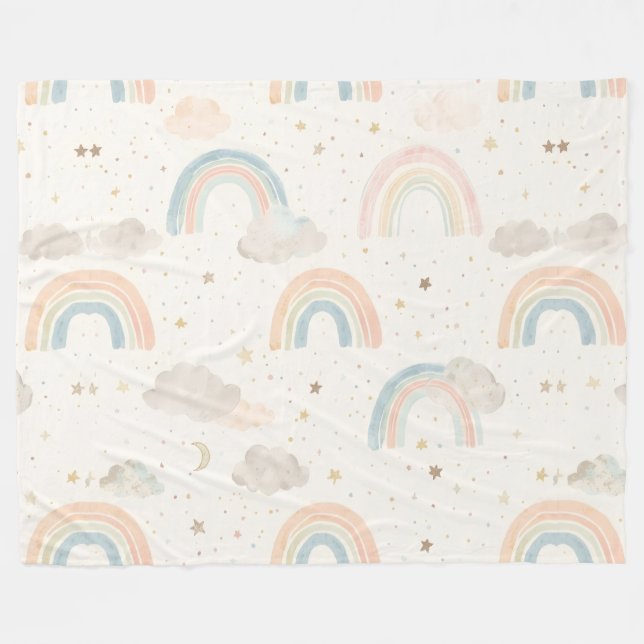 Dreamy Pastel Rainbow Nursery Blanket | Watercolor Fleecefilt (Framsidan (Horisontell))