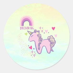 Dreamy Pastel Rainbow Unicorn  Runt Klistermärke