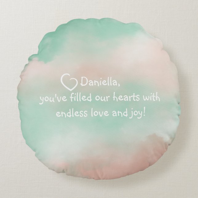 Dreamy Pastel Rosa och Turquise Cloud Pillow Rund Kudde (Framsidan)