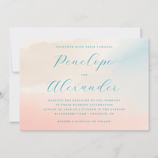 Dreamy Pastel Watercolor Wedding Invitation Inbjudningar (Framsida)