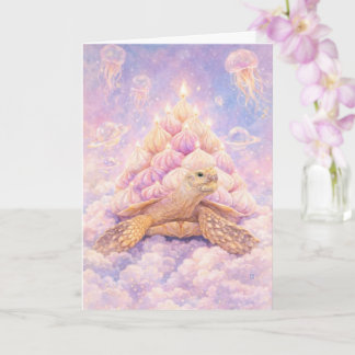 Dreamy Pastel Zefir Birthday turtle in clouds  Kort