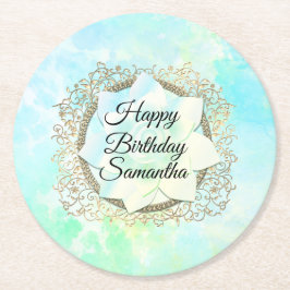 Dreamy Pastels Lotus Flower Personlig Birthday Underlägg Papper Rund
