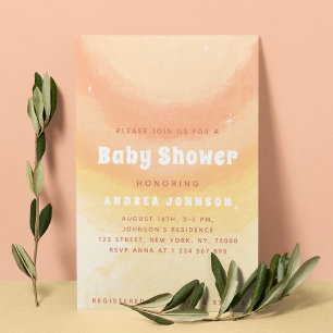 Dreamy Peach & Gult Watercolor Sol Baby Shower Inbjudningar