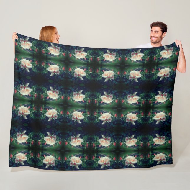 Dreamy Peach Ro and Buds Abstrakt Fleecefilt (På plats)