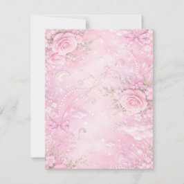 Dreamy Pink Rose Floral Pearls Bows Sparkle Pastel OSA Kort