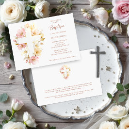 Dreamy Pink Shades Floral Cross-Shape Baptism Inbjudningar