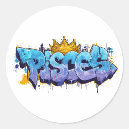 Dreamy Pisces Zodiac Graffiti Airbrush med Krona Runt Klistermärke