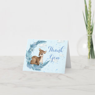 Dreamy pojke Bambi & blåa blommor måne Clouds Tack Kort