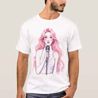 Dreamy Pop Idol - Pastel Line-Art Porträtt T Shirt
