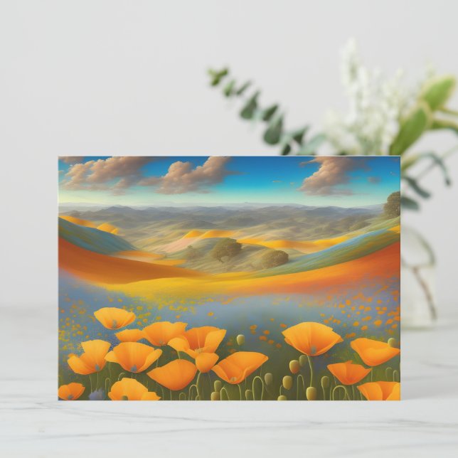 Dreamy Poppies Digital Art Flat Greeting Card (Stående Fram)