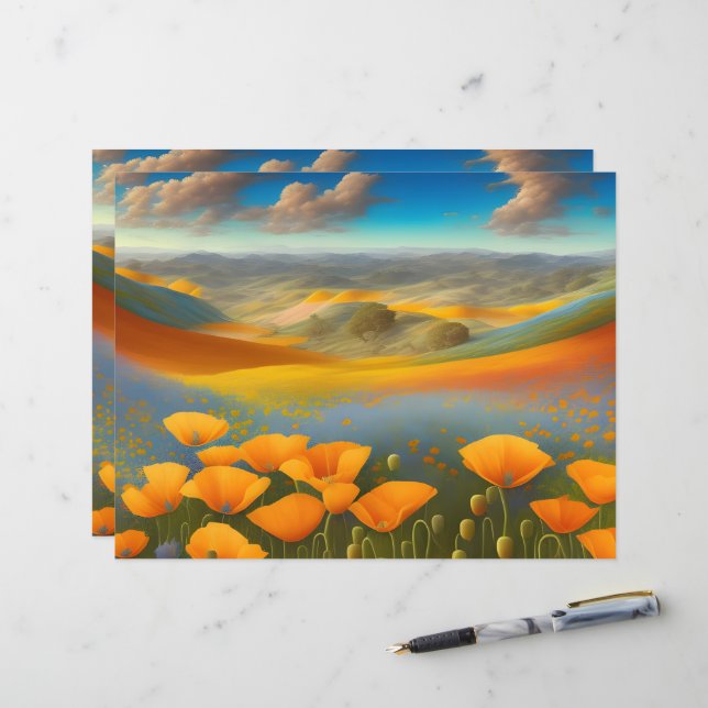 Dreamy Poppies Digital Art Scrapbook Papper (Fram/Back In Situ)